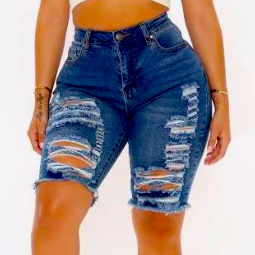 Fashion Nova Distressed Bermuda Shorts